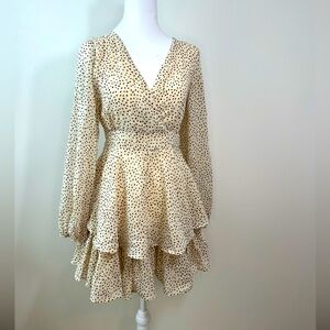 Japna Cream Polka Dot Tiered Ruffle Mini Dress – Size M